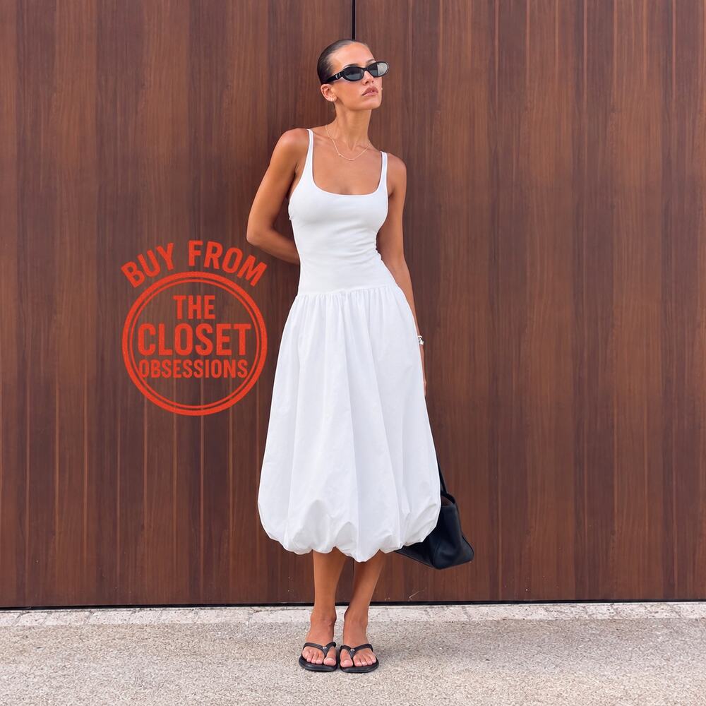 ZARA White Balloon Midi Dress NWT Knit Bodice Cotton Poplin Skirt M - Picture 6 of 16
